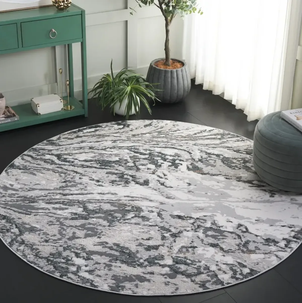 ALENIA 105 GREY  6'-7' X 6'-7' Round Round Rug