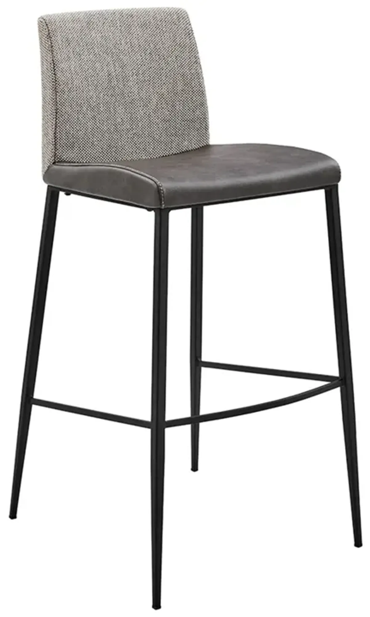 Rasmus-B Bar Stool with Dark Gray Leatherette and Light Gray Fabric with Matte Black Legs - Set of 2