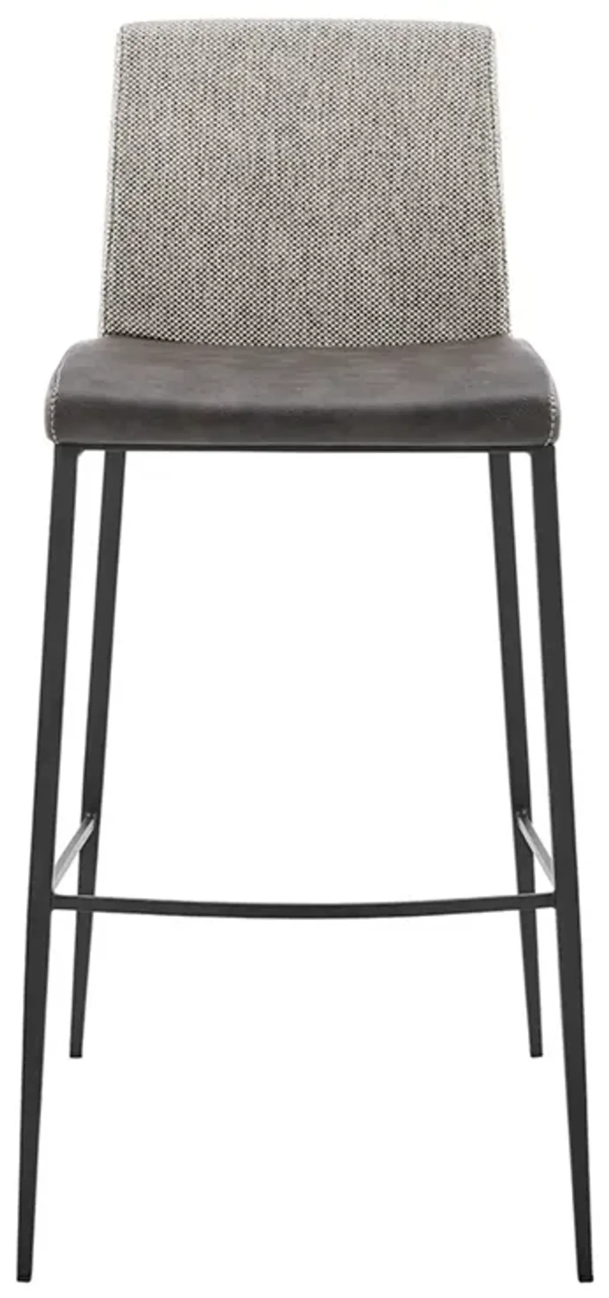 Rasmus-B Bar Stool with Dark Gray Leatherette and Light Gray Fabric with Matte Black Legs - Set of 2