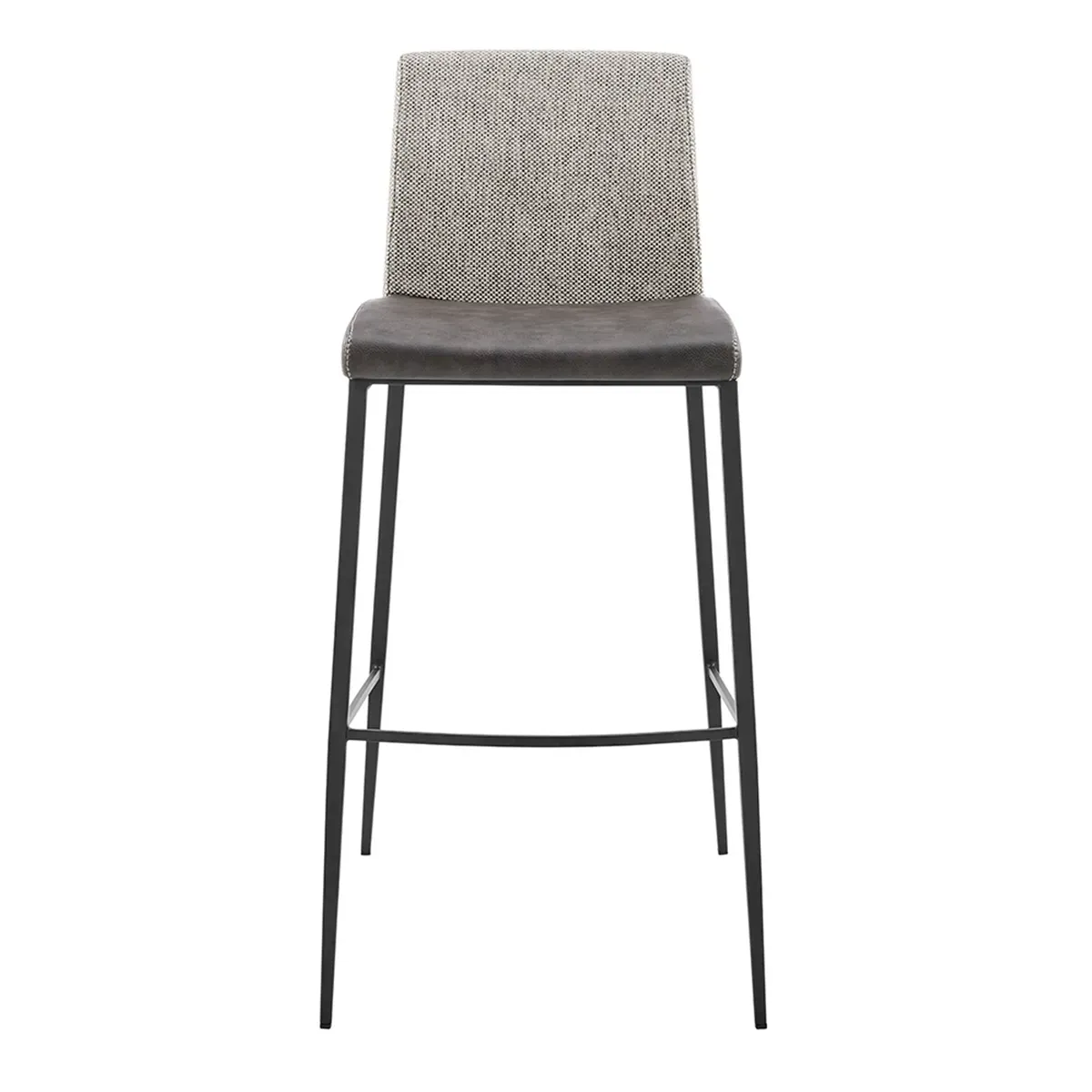 Rasmus-B Bar Stool with Dark Gray Leatherette and Light Gray Fabric with Matte Black Legs - Set of 2