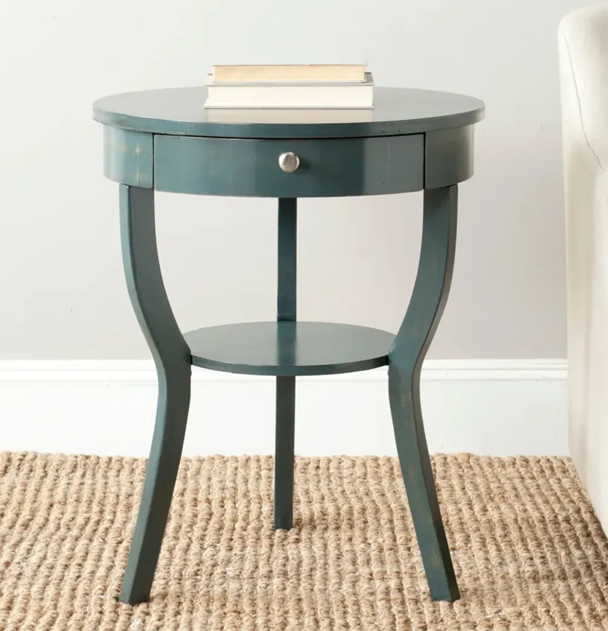 KENDRA ROUND PEDESTAL END TABLE W/ DRAWER 