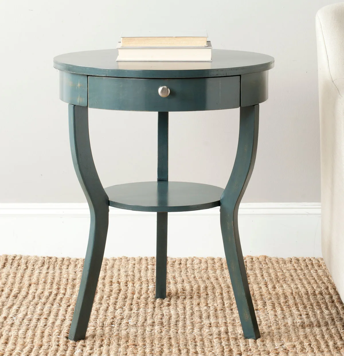 KENDRA ROUND PEDESTAL END TABLE W/ DRAWER 