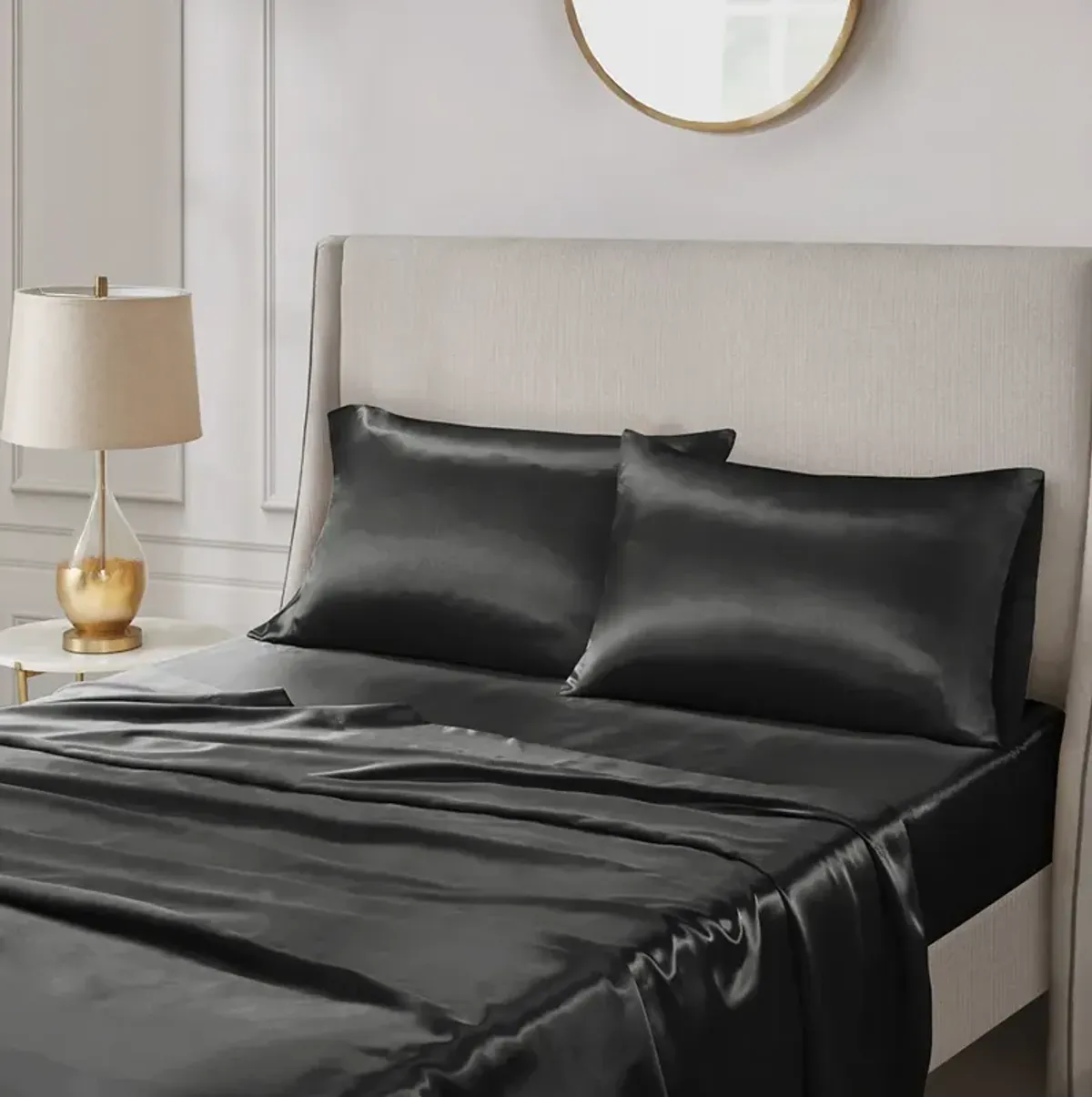 Madison Park Essentials Satin Black Luxury 2 PC Pillowcases