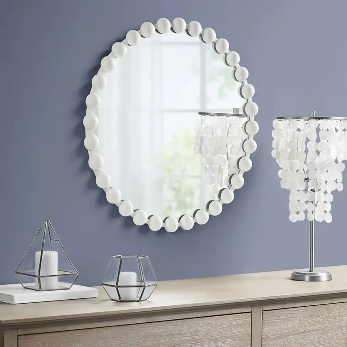 Madison Park Signature Marlowe White Beaded Round Wall Mirror 27"D