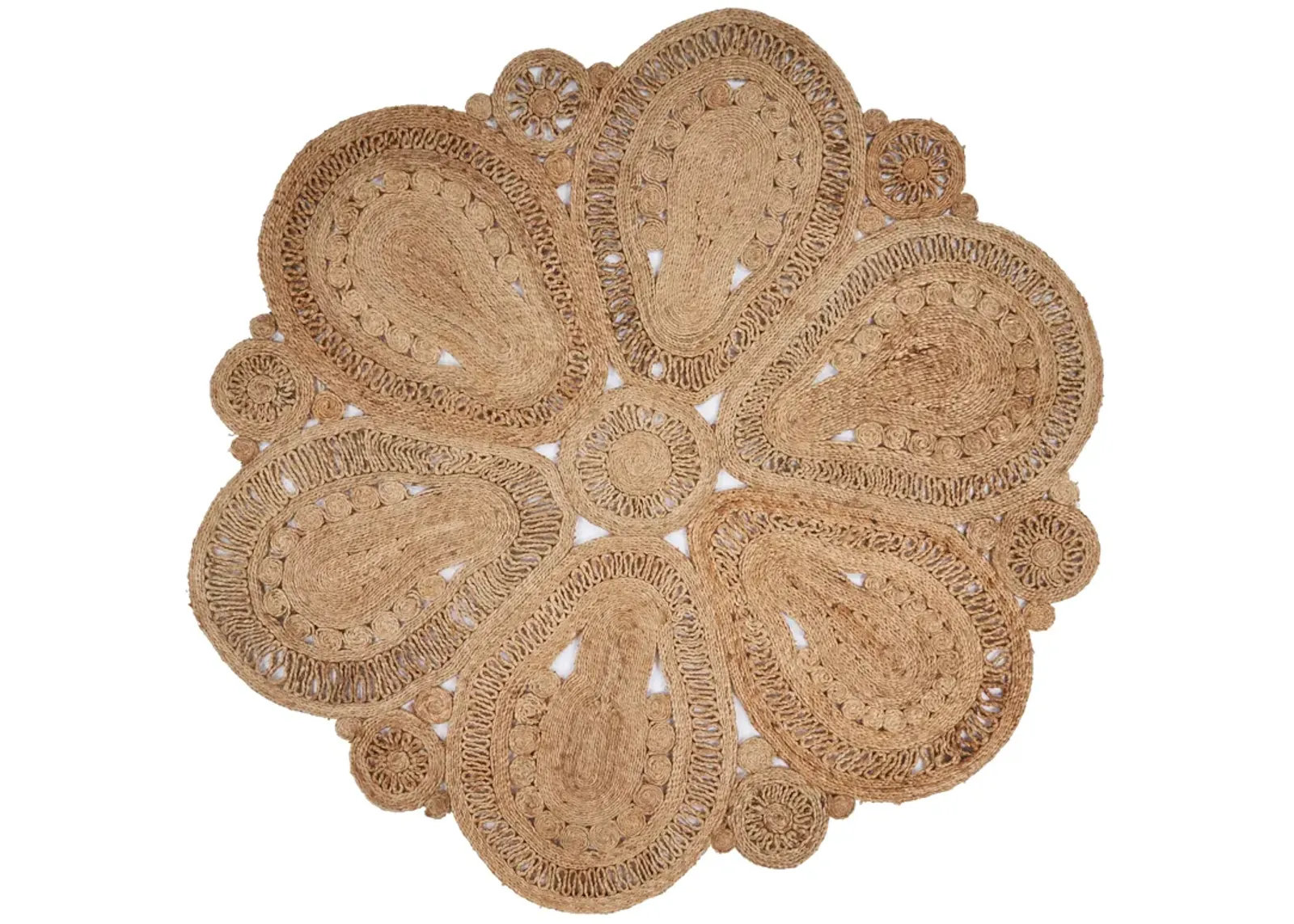 Nature Contemporary Floral Organic Jute Indoor Round Area Rug 7'6"