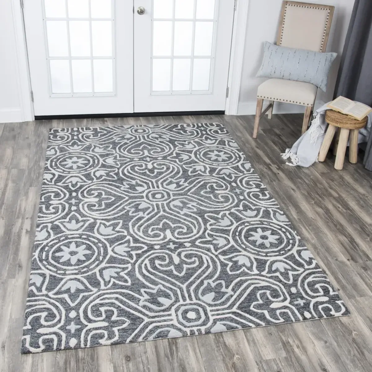 Opulent Gray Medallion Wool 9'x12' Rectangle Rug