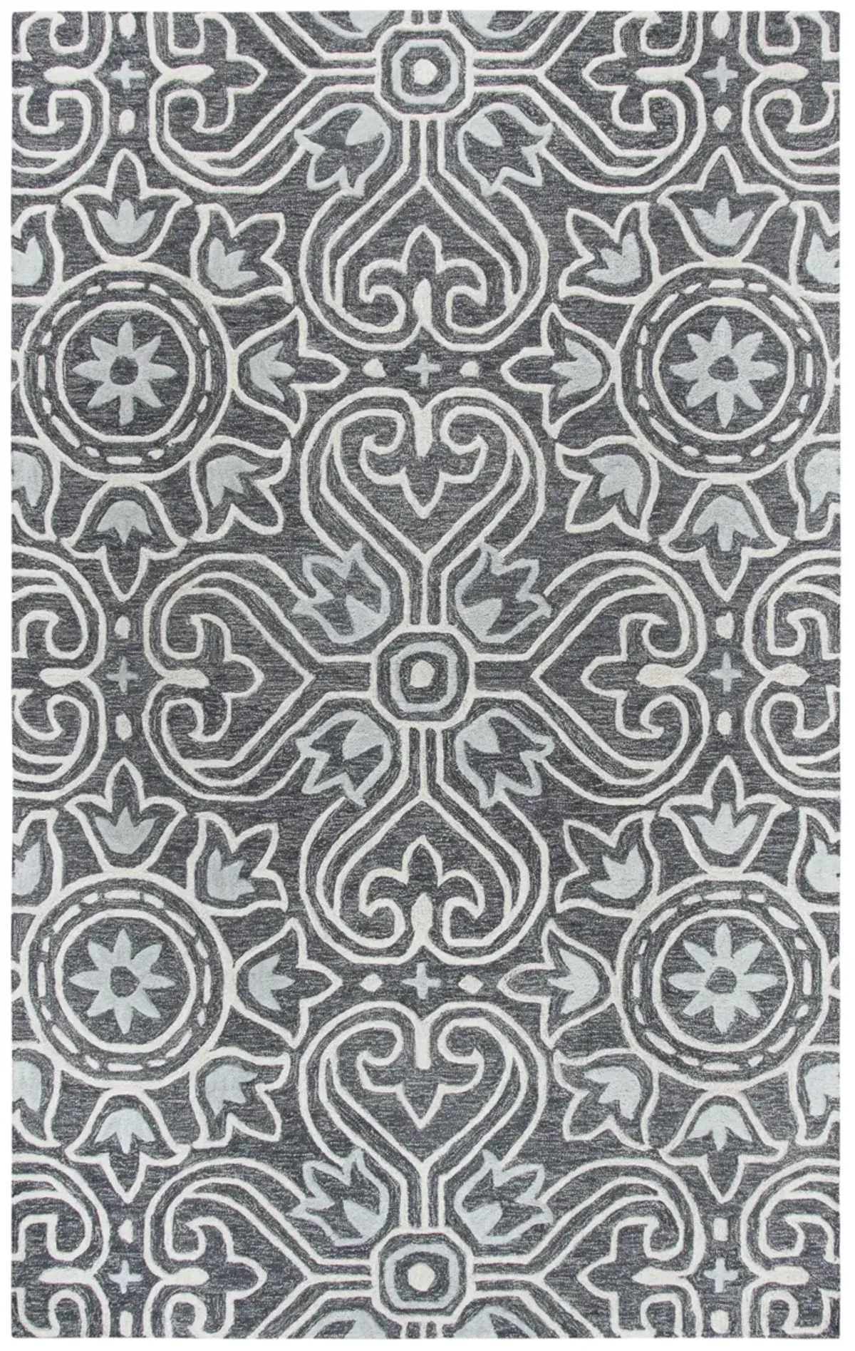 Opulent Gray Medallion Wool 9'x12' Rectangle Rug