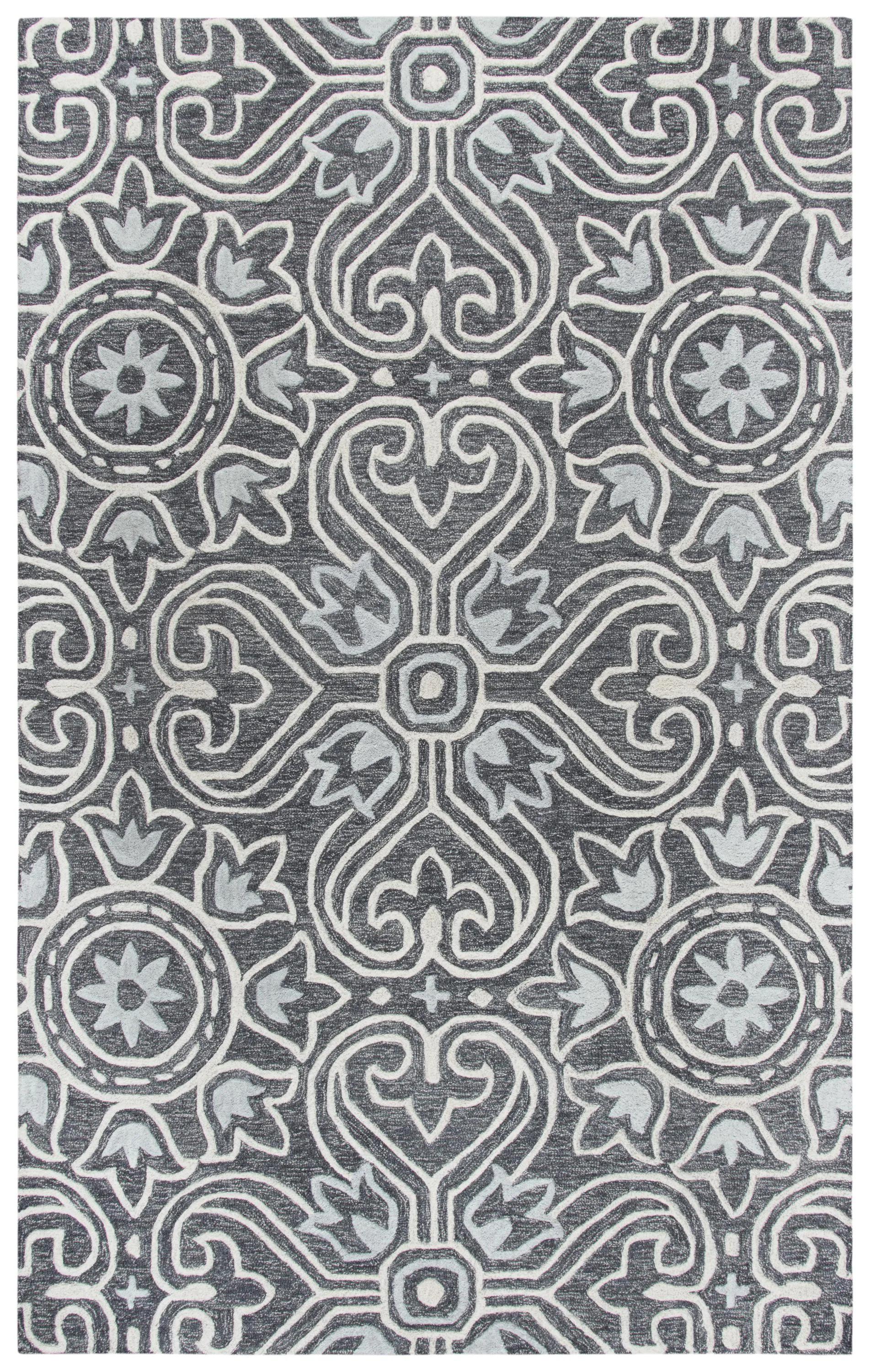 Opulent Gray Medallion Wool 9'x12' Rectangle Rug