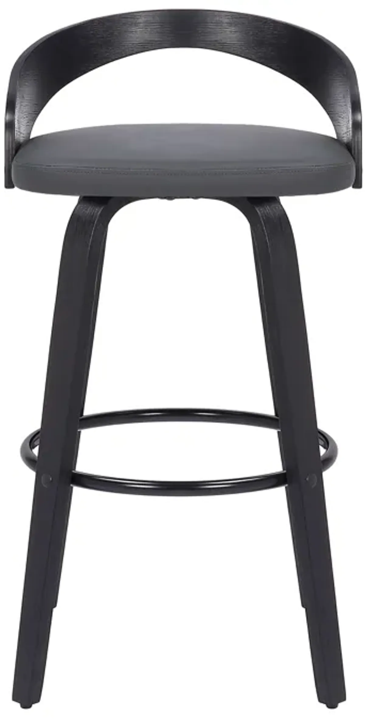 Sonia 26" Counter Height Swivel Grey Faux Leather and Black Wood Bar Stool