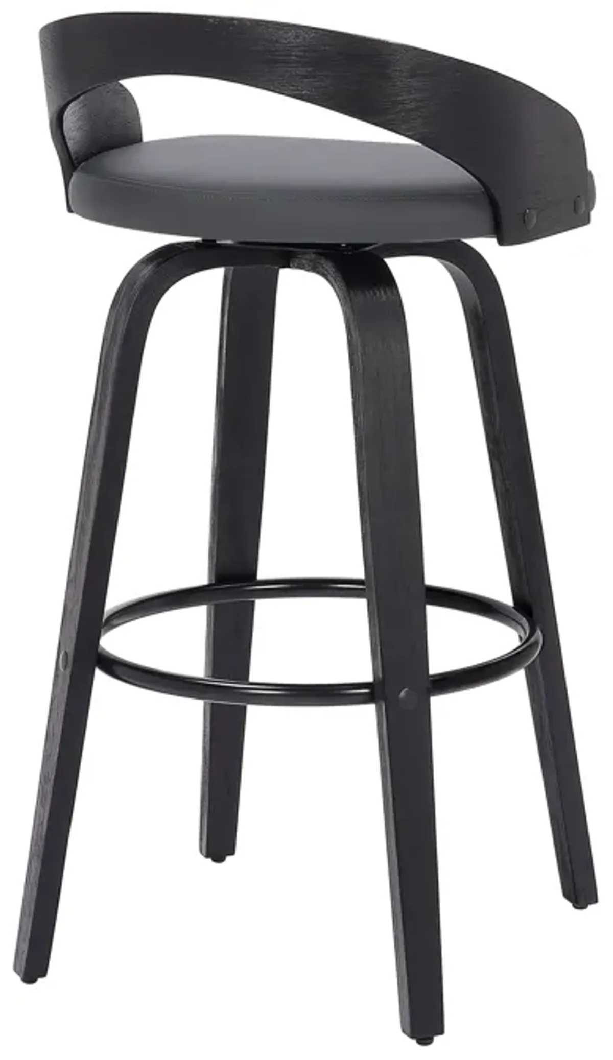 Sonia 26" Counter Height Swivel Grey Faux Leather and Black Wood Bar Stool