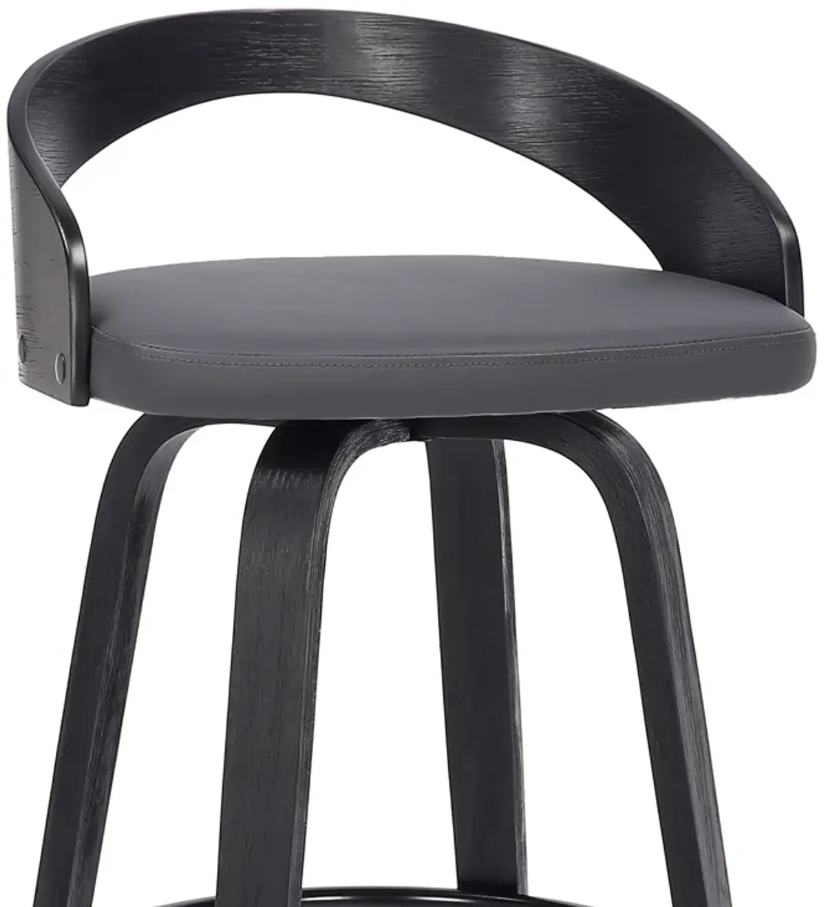 Sonia 26" Counter Height Swivel Grey Faux Leather and Black Wood Bar Stool