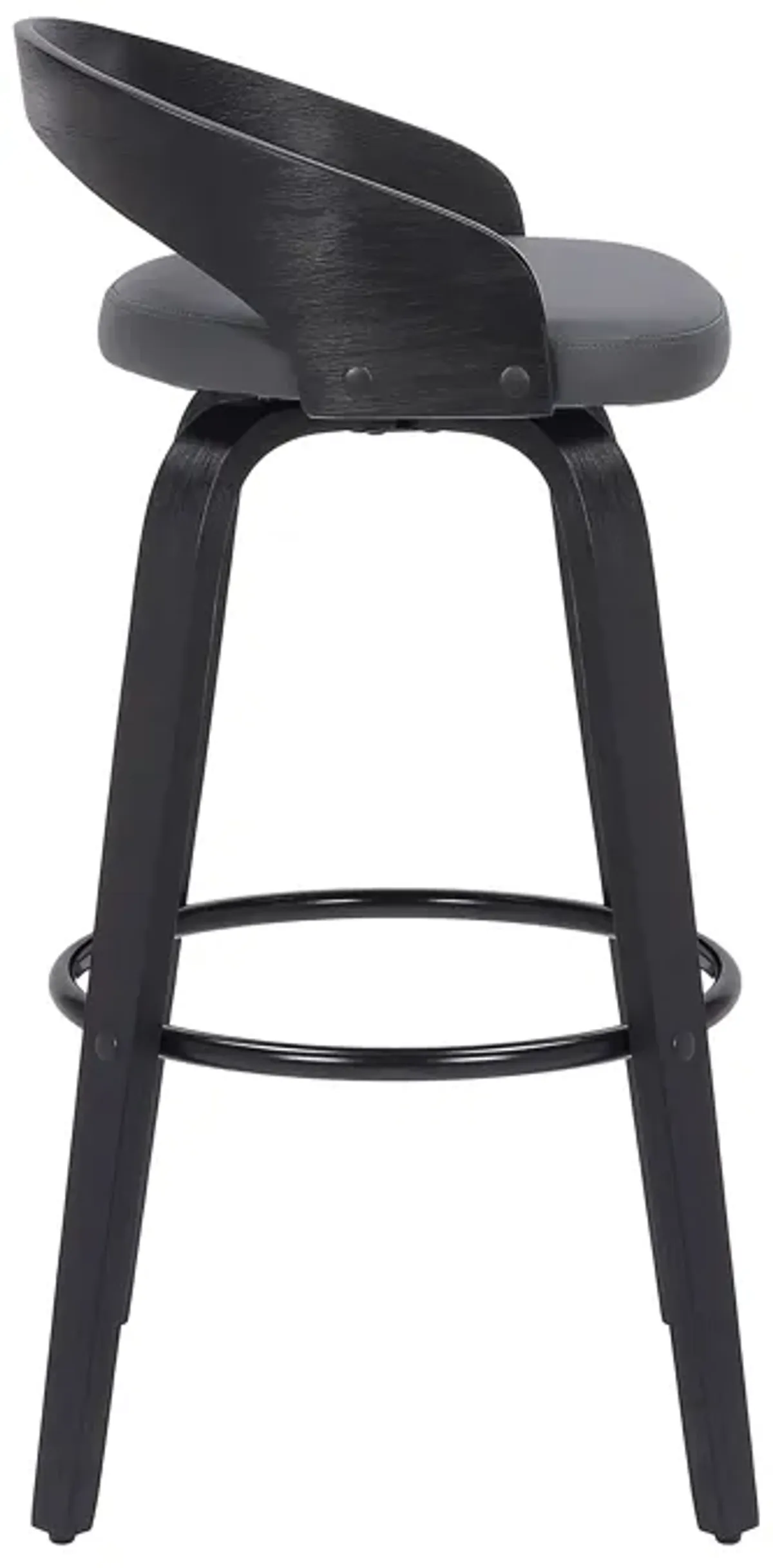 Sonia 26" Counter Height Swivel Grey Faux Leather and Black Wood Bar Stool