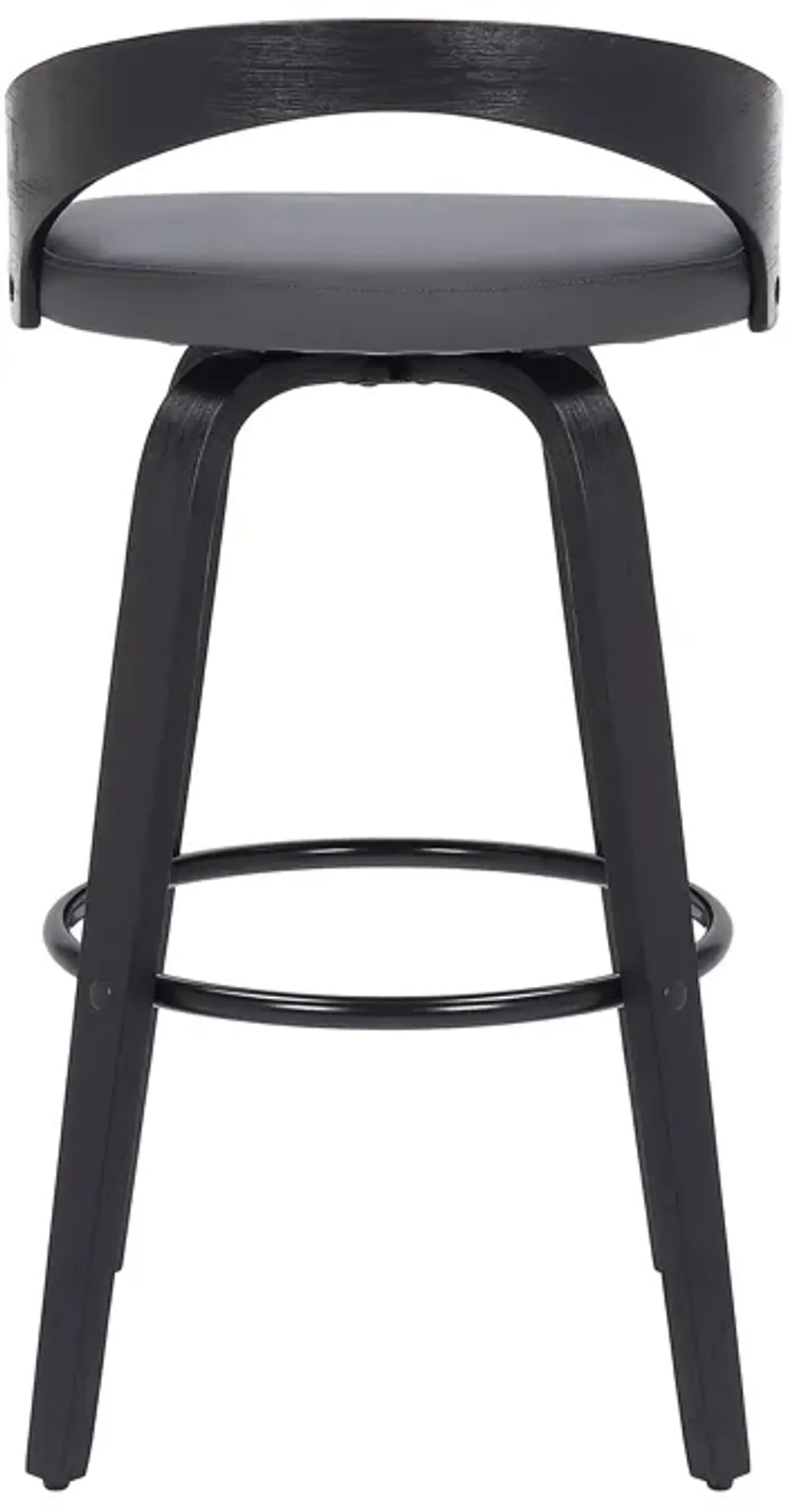 Sonia 26" Counter Height Swivel Grey Faux Leather and Black Wood Bar Stool