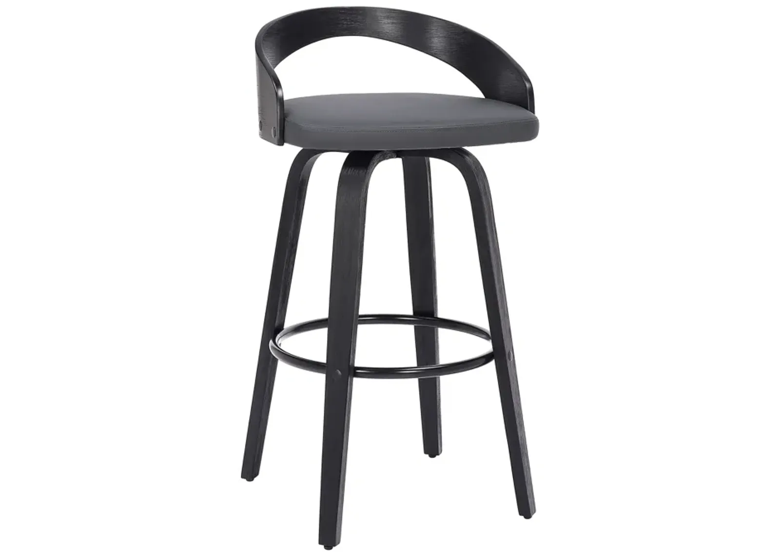 Sonia 26" Counter Height Swivel Grey Faux Leather and Black Wood Bar Stool