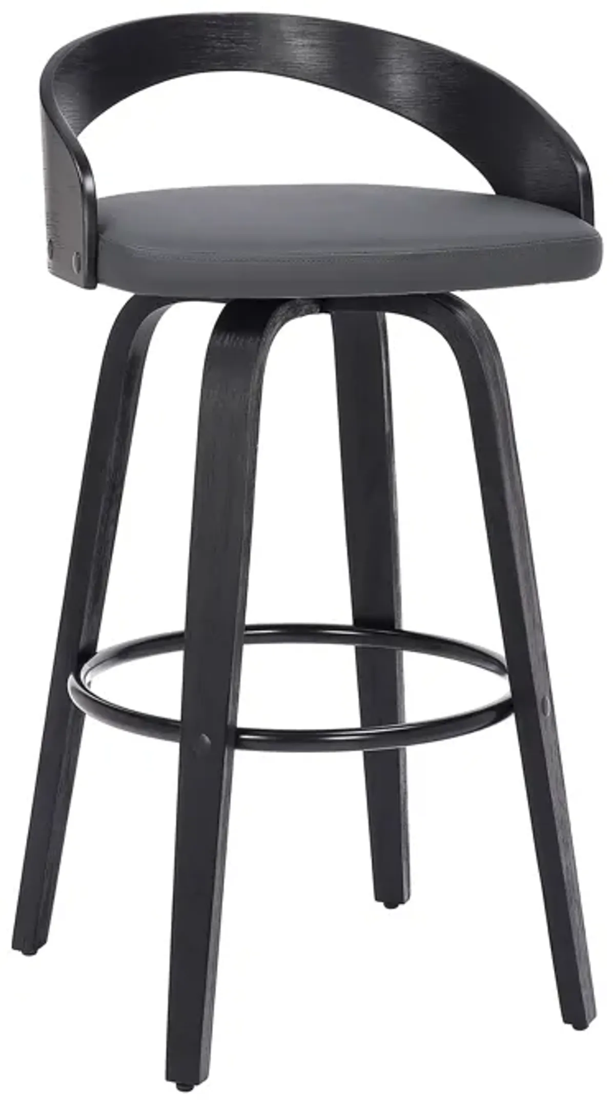 Sonia 26" Counter Height Swivel Grey Faux Leather and Black Wood Bar Stool