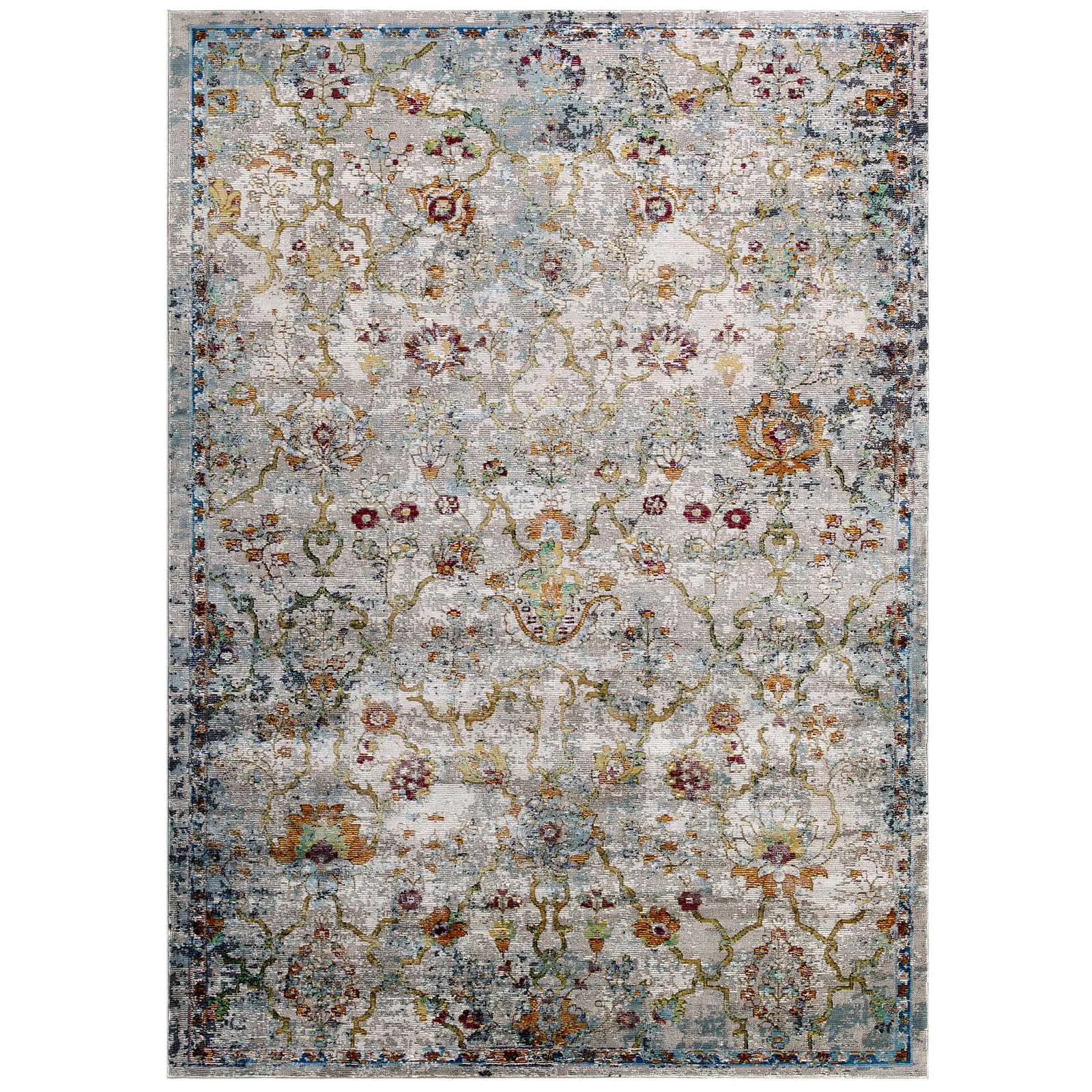 Success Manuka Distressed Vintage Floral Lattice 8x10 Area Rug