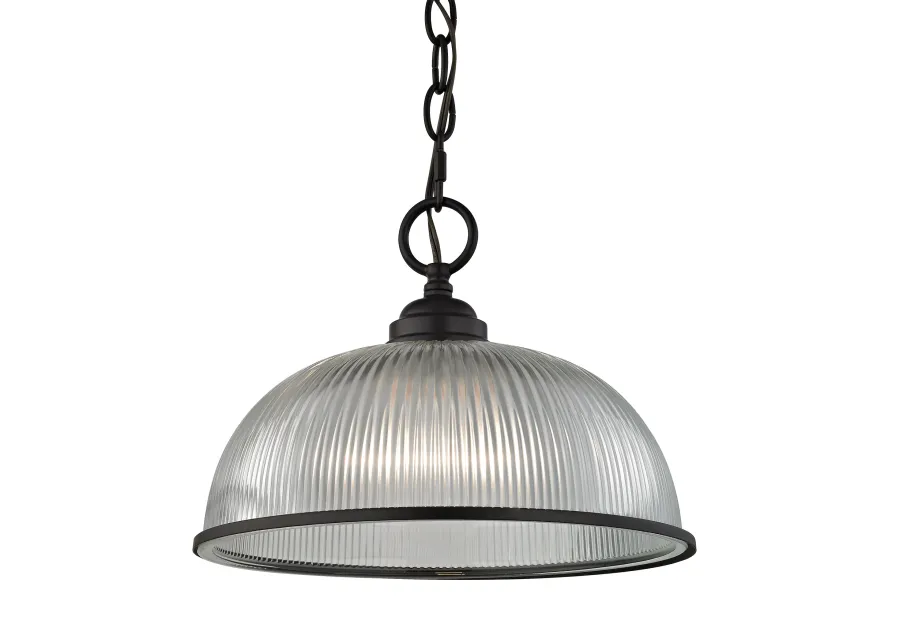 Liberty Park 1-Light Mini Pendant in Oil Rubbed Bronze with Prismatic Clear Glass