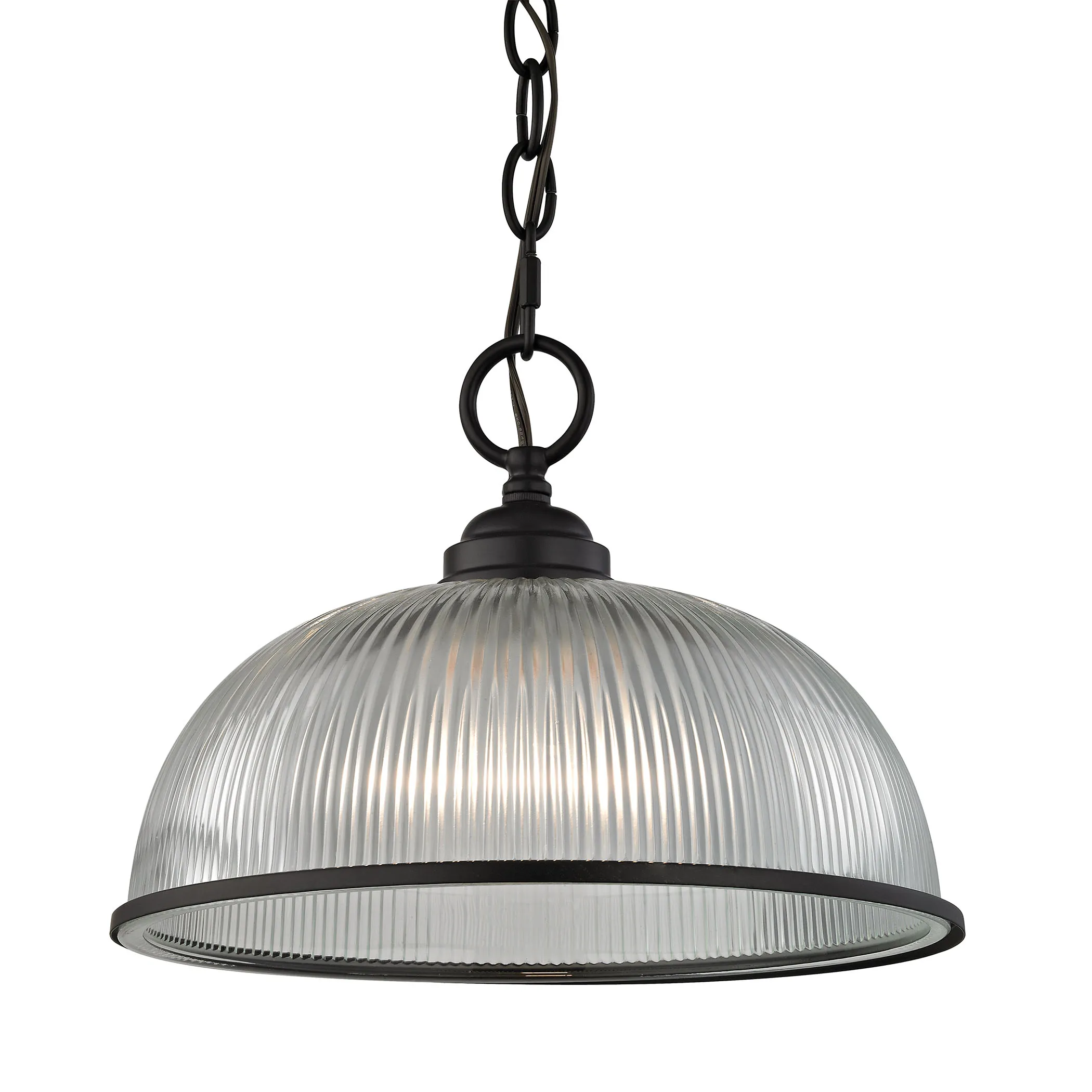 Liberty Park 1-Light Mini Pendant in Oil Rubbed Bronze with Prismatic Clear Glass