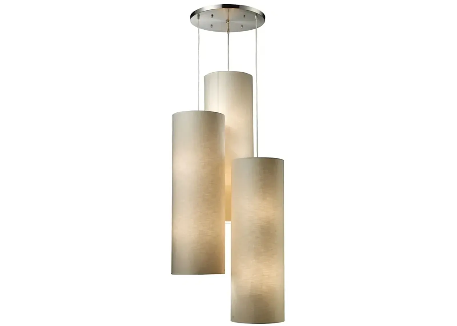 Fabric Cylinders 28'' Wide 12-Light Pendant - Satin Nickel