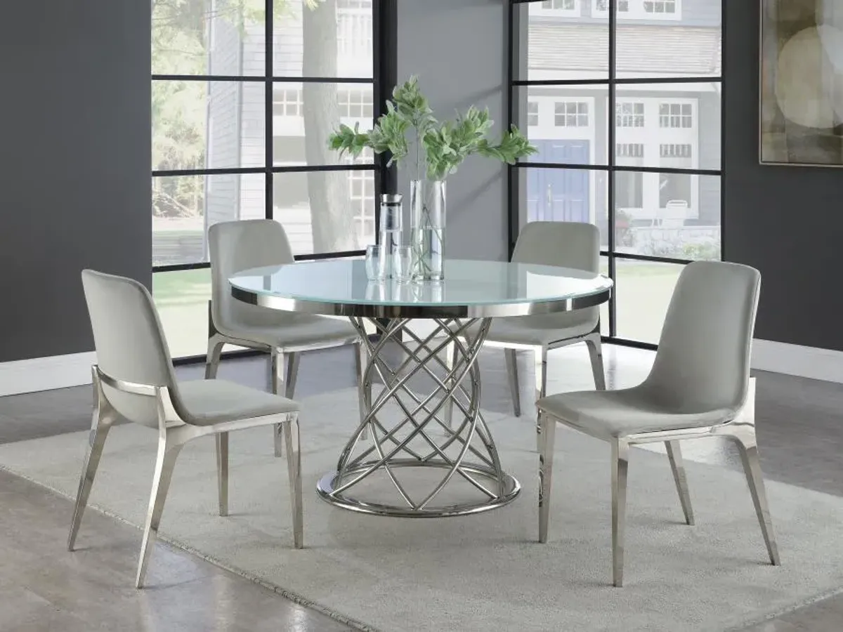 Irene 5-piece Round Glass Top Dining Set White and Chrome