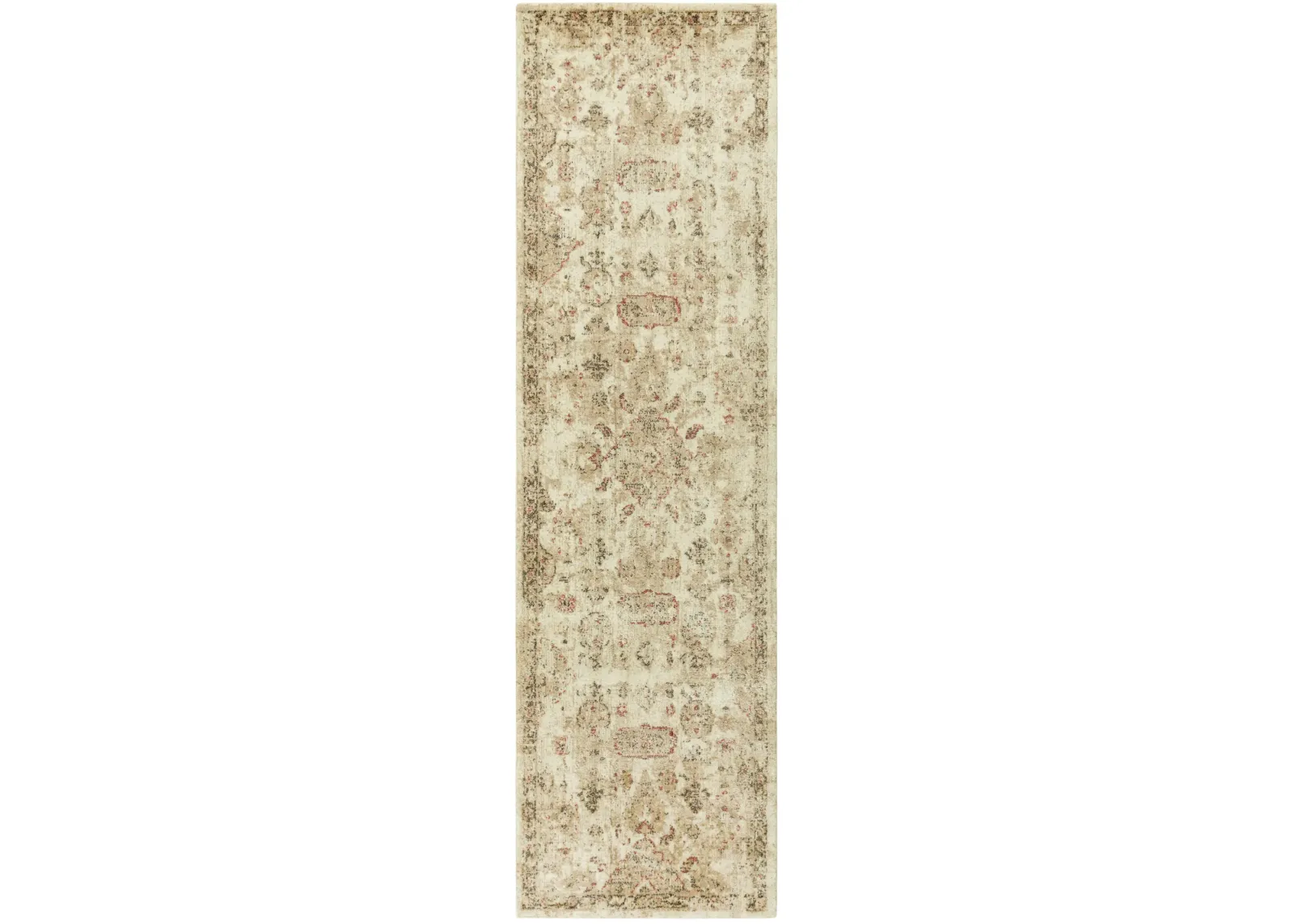 Gossamer Beige/Brown Medallion Distress 100% New Zealand Wool 2'6" x 8' Runner Rug