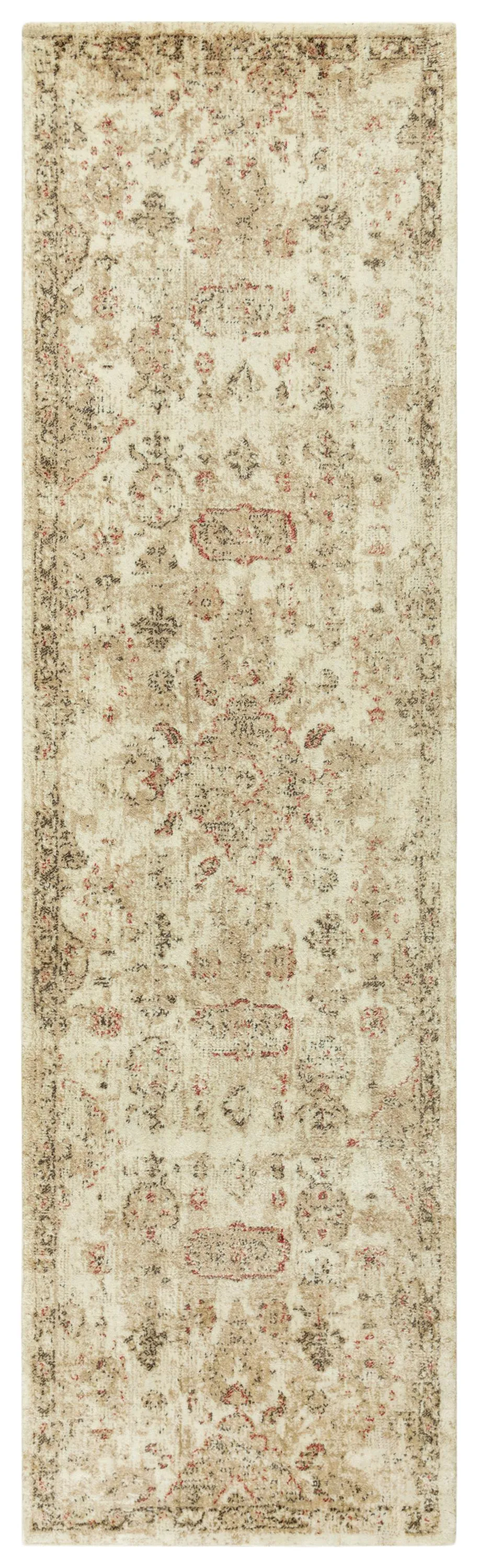 Gossamer Beige/Brown Medallion Distress 100% New Zealand Wool 2'6" x 8' Runner Rug