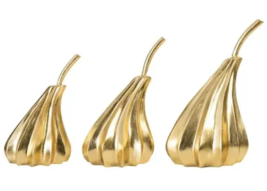 hand dipped pears set of 3, gold leaf