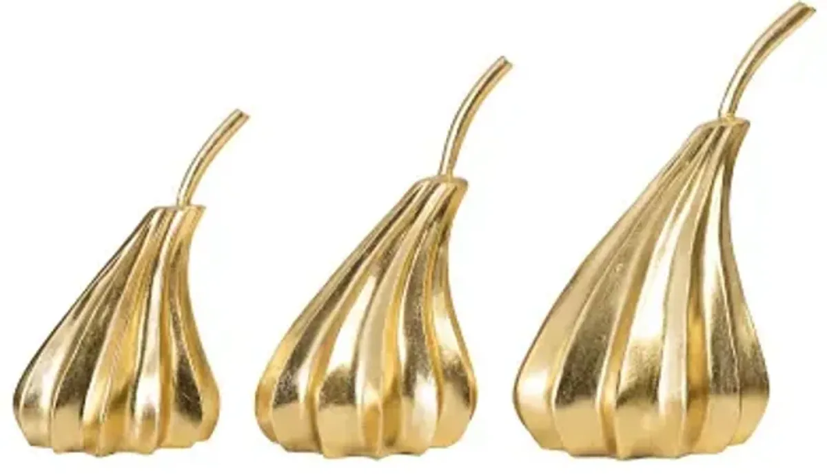 hand dipped pears set of 3, gold leaf