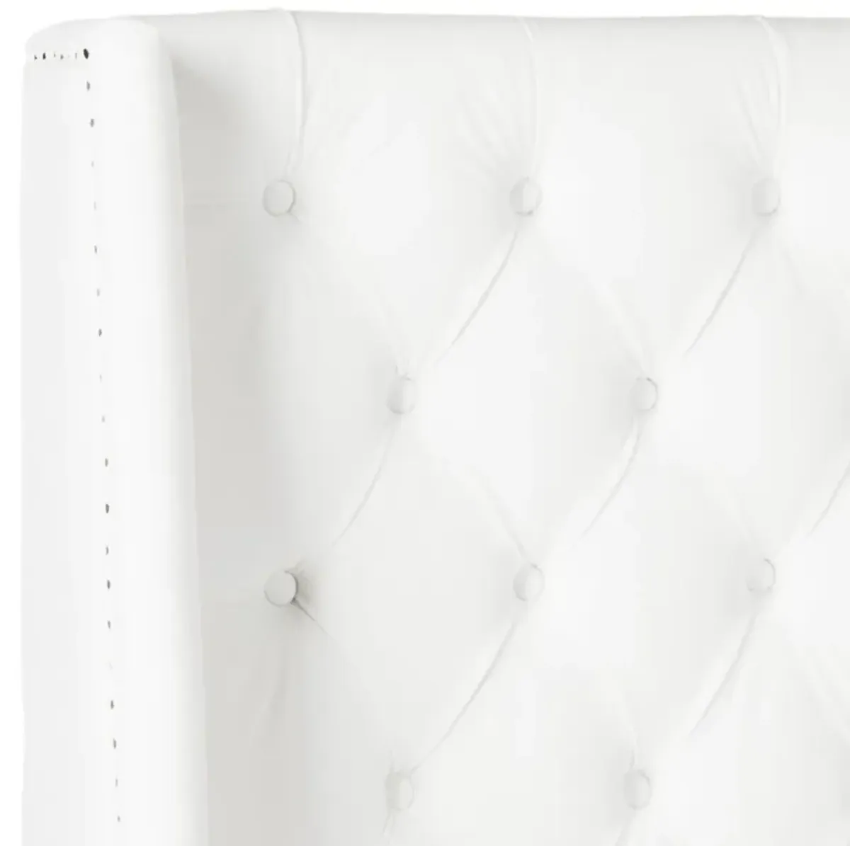 London White Tufted Winged Headboard - Flat Nail Heads