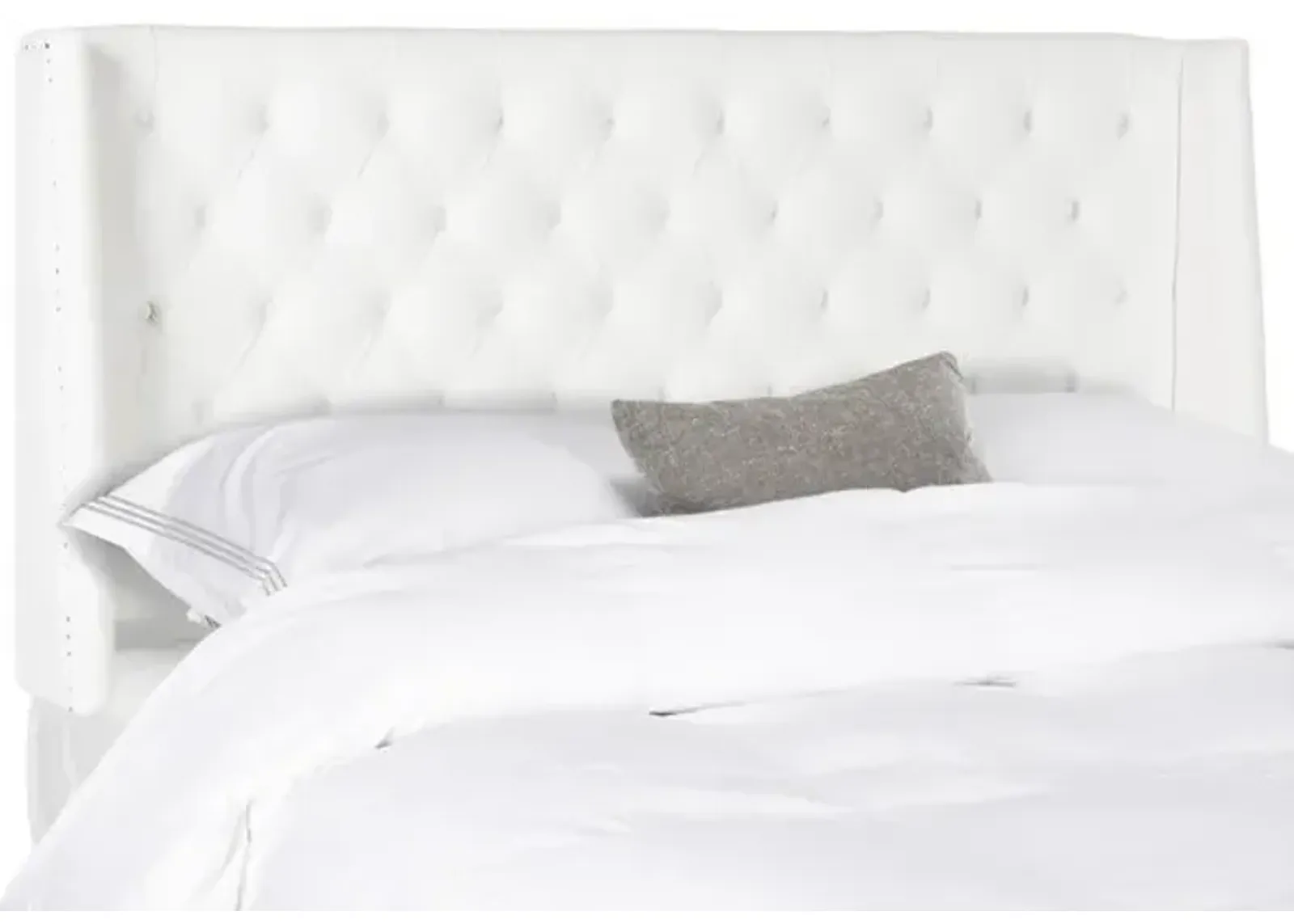 London White Tufted Winged Headboard - Flat Nail Heads