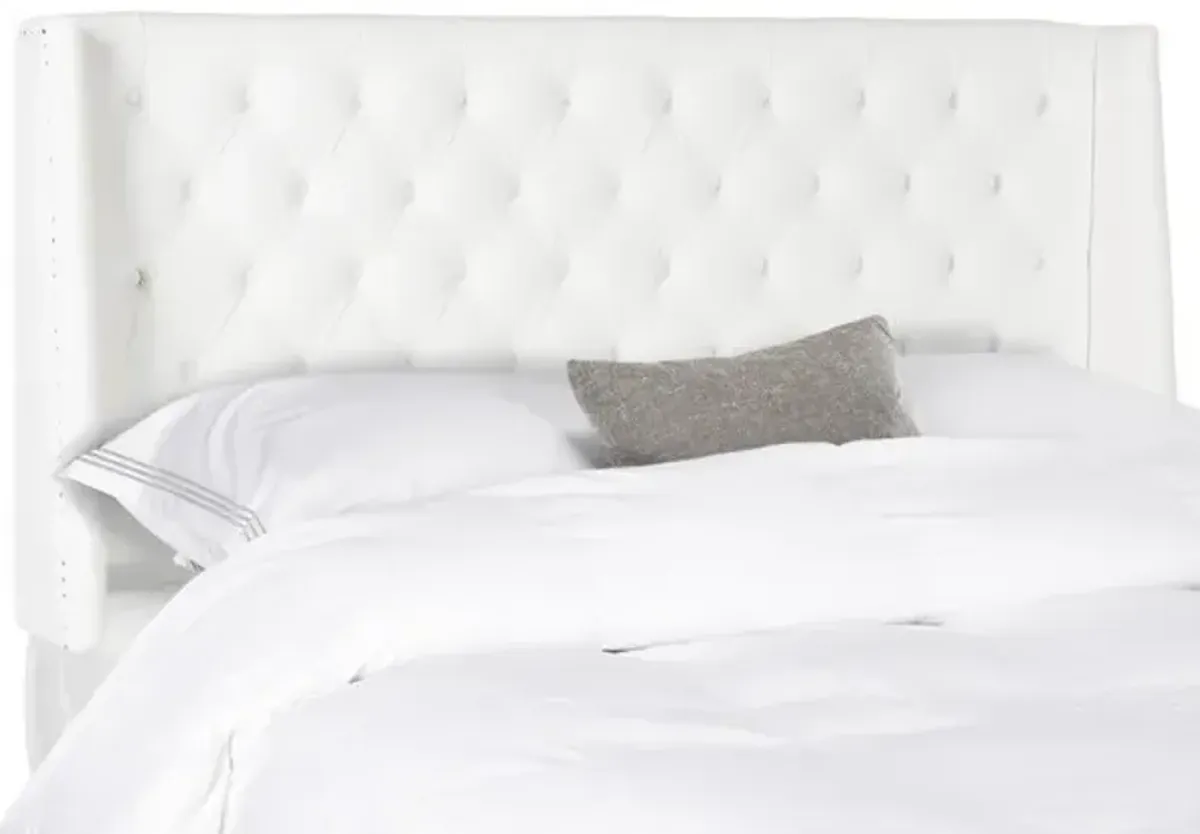 London White Tufted Winged Headboard - Flat Nail Heads