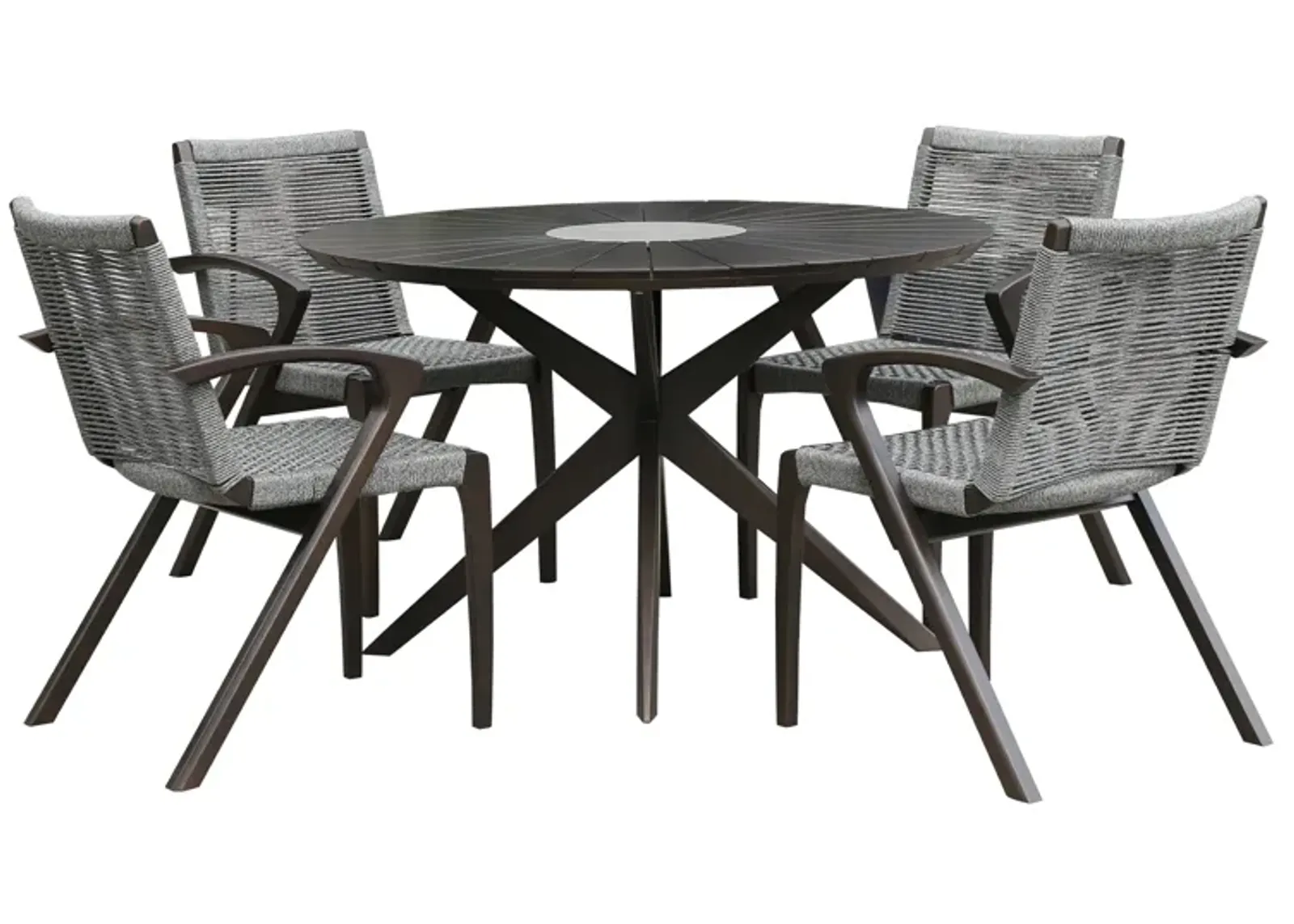 Oasis and Brielle Outdoor 5 Piece Dark Eucalyptus and Concrete Dining Set