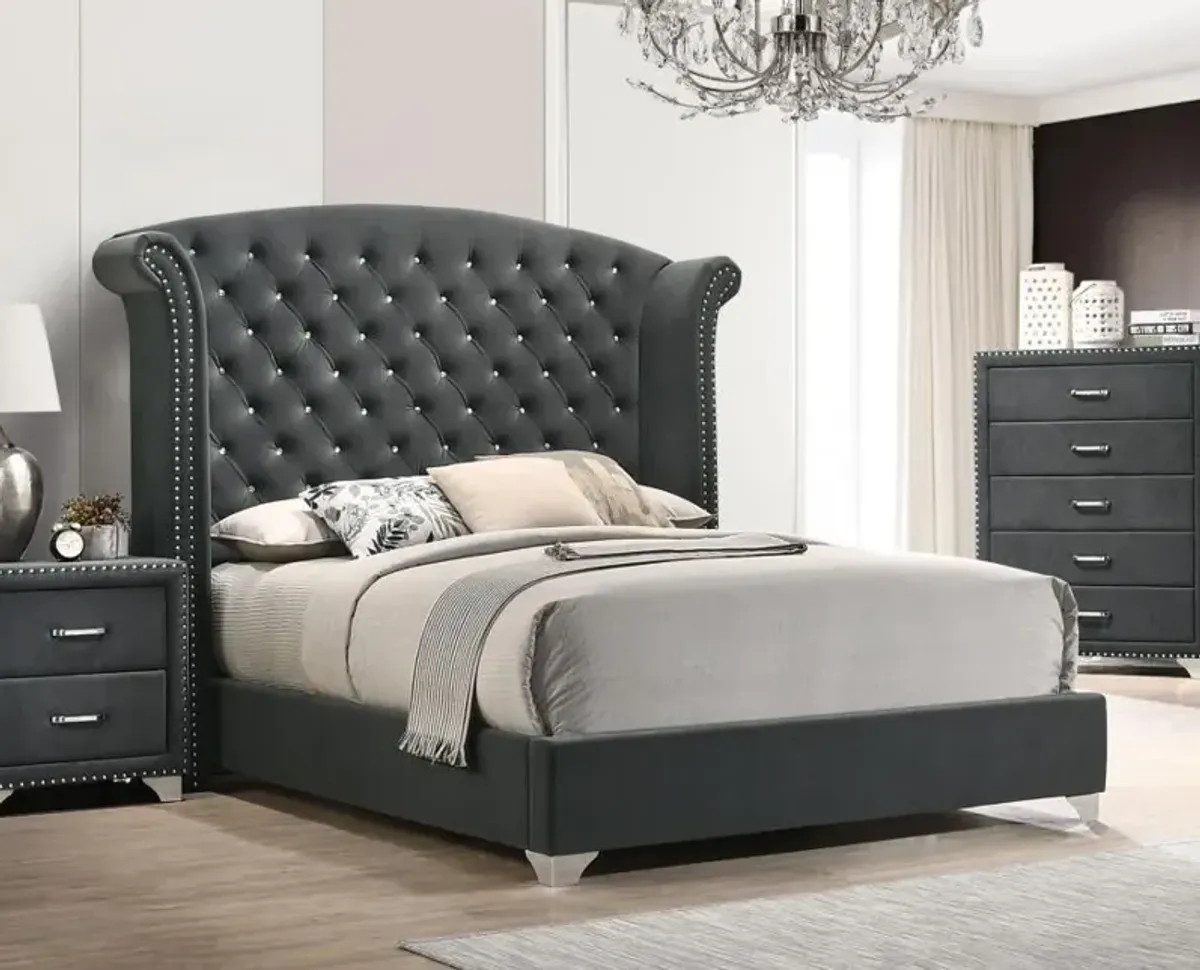 Melody Eastern King Wingback Upholstered Bed Grey