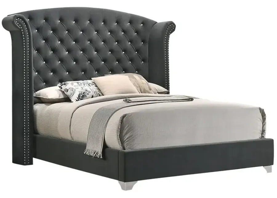 Melody Eastern King Wingback Upholstered Bed Grey