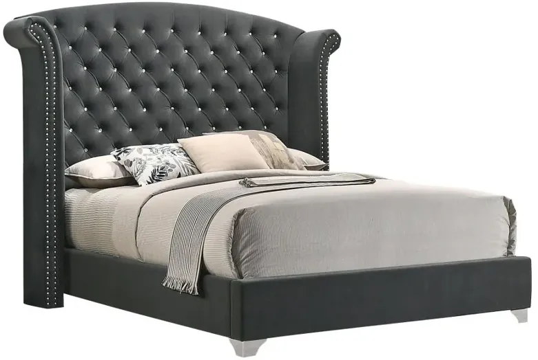 Melody Eastern King Wingback Upholstered Bed Grey