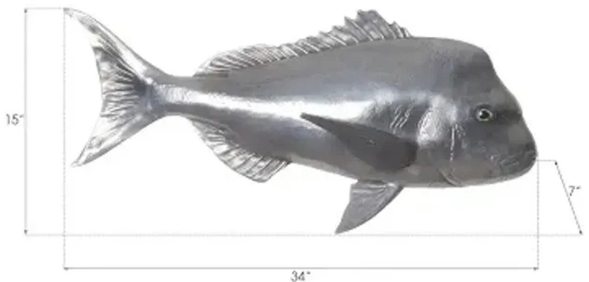 australian snapper fish wall sculpture, resin, polished aluminum finish