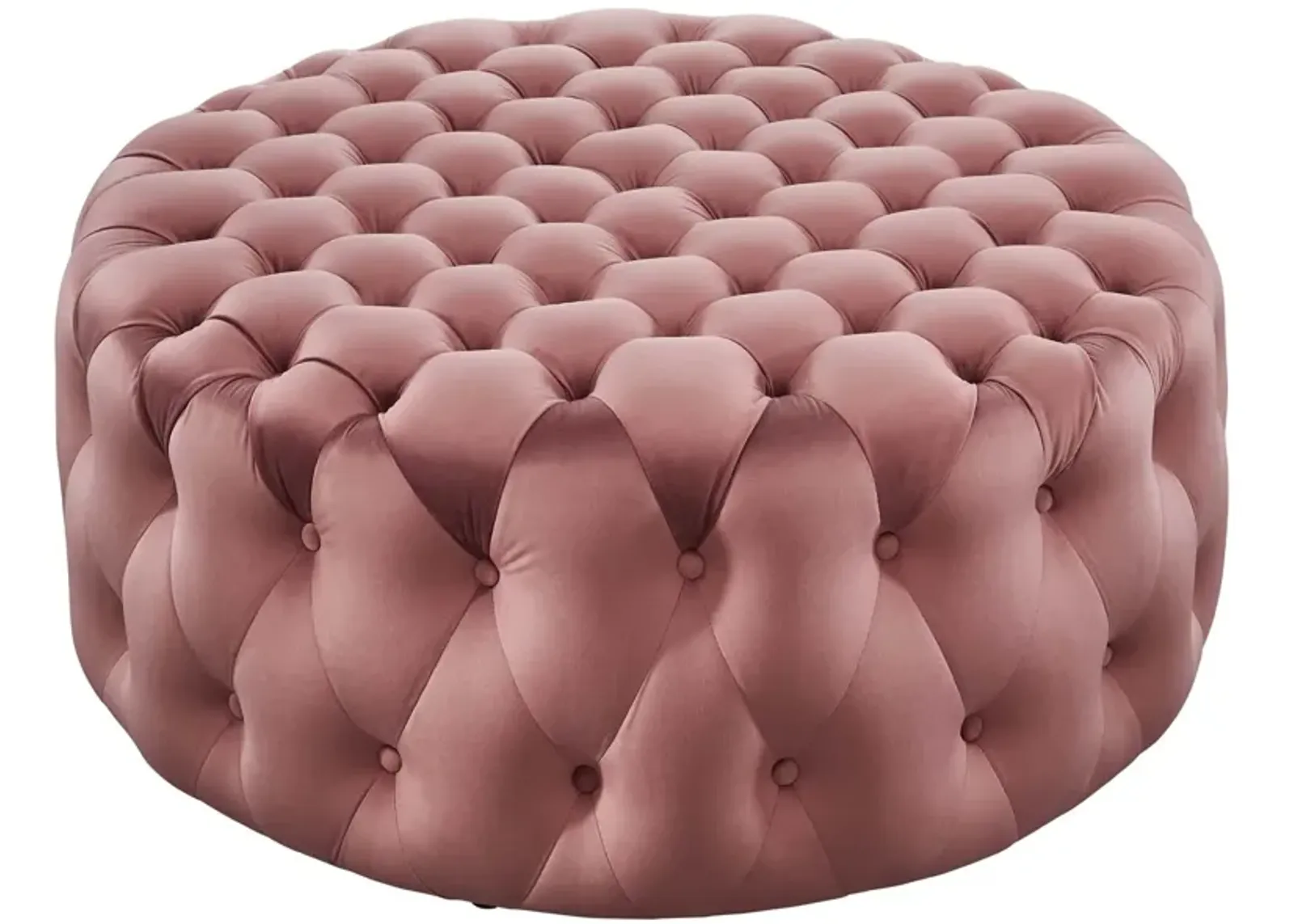 Amour Tufted Button Large Round Performance Velvet Ottoman