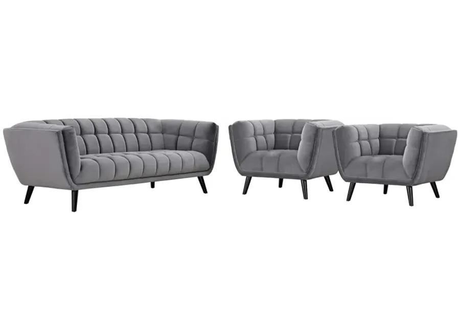 Bestow 3 Piece Performance Velvet Sofa and Armchair Set