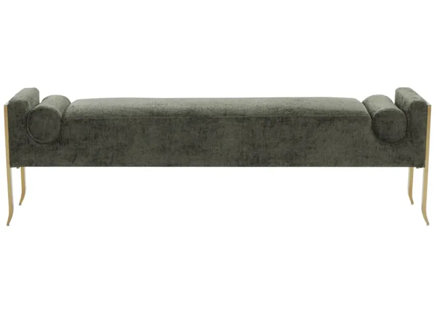 Ines Green Textured Velvet Bench