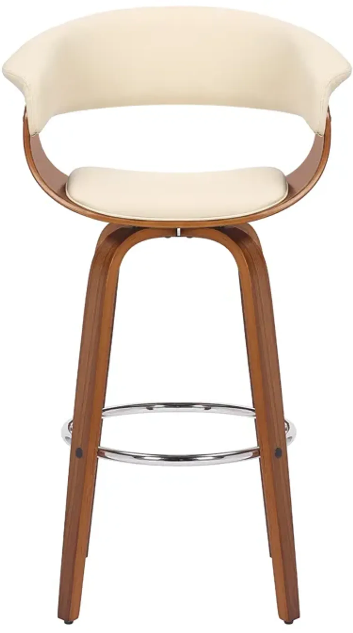 Julyssa 30" Bar Height Swivel Cream Faux Leather and Walnut Wood Bar Stool