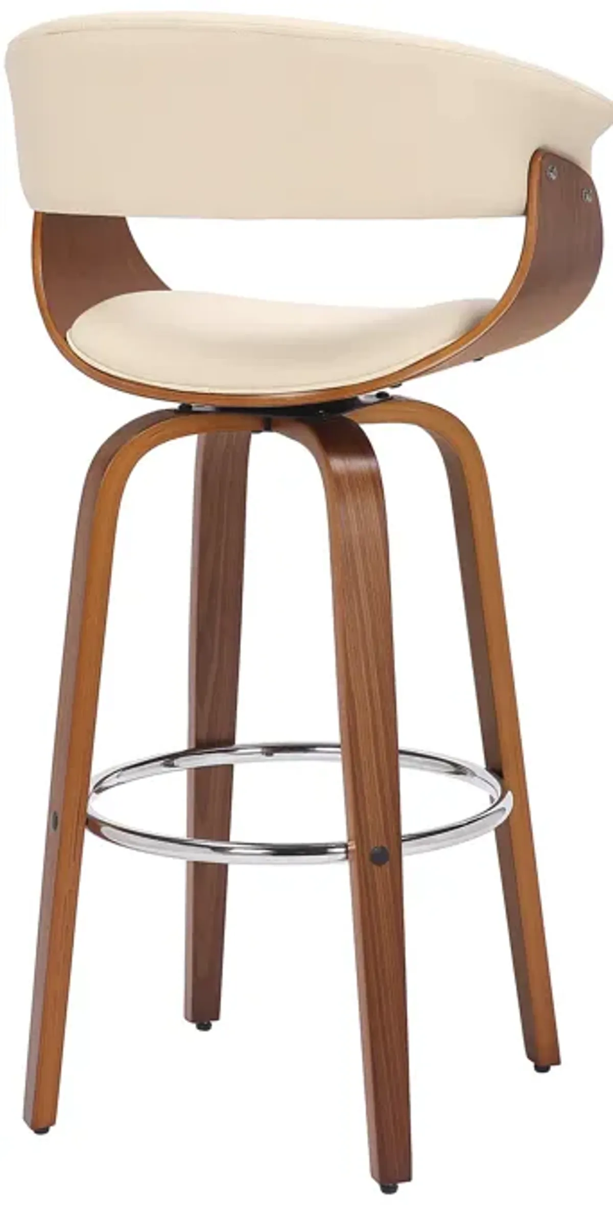 Julyssa 30" Bar Height Swivel Cream Faux Leather and Walnut Wood Bar Stool