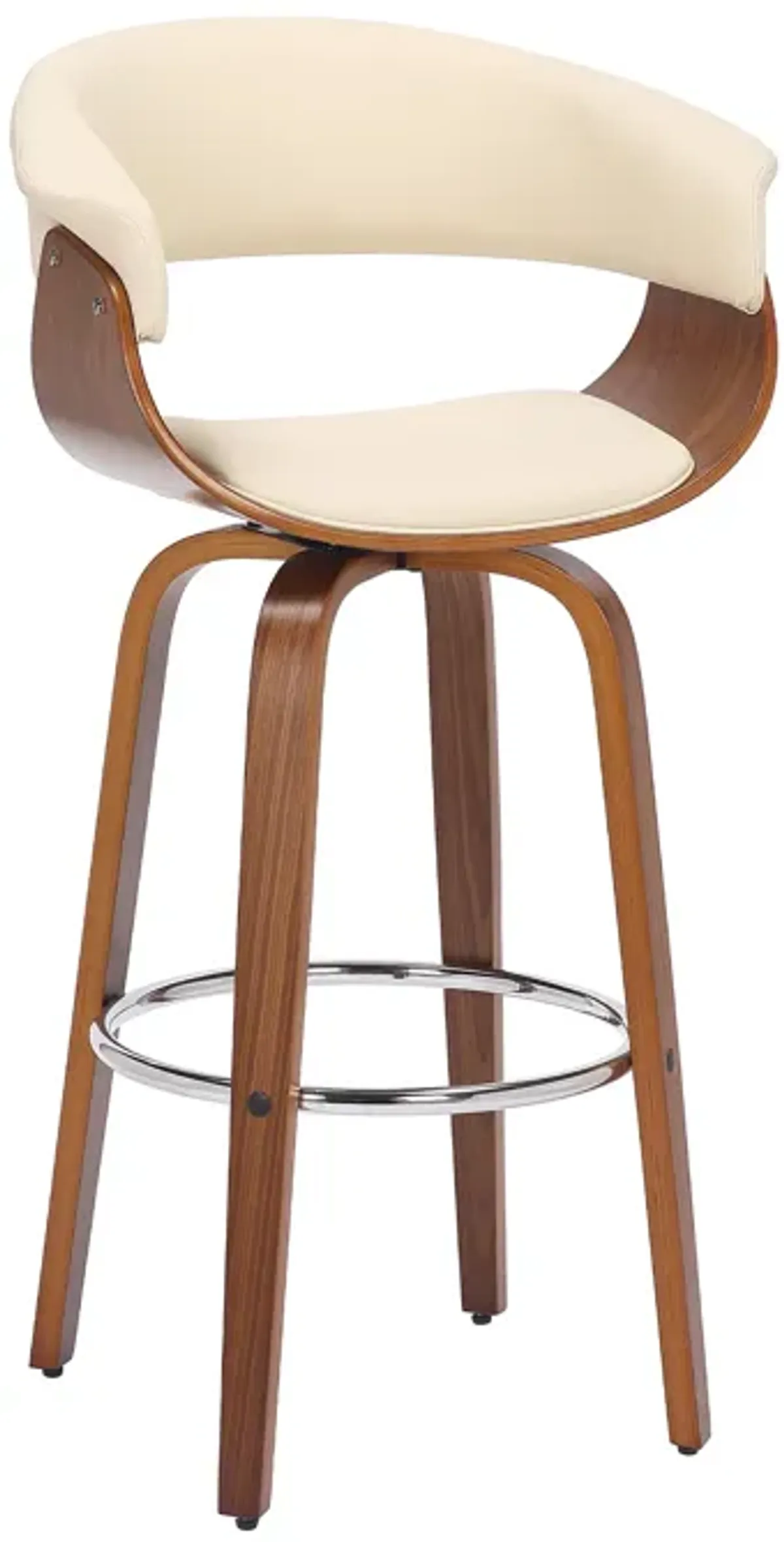 Julyssa 30" Bar Height Swivel Cream Faux Leather and Walnut Wood Bar Stool