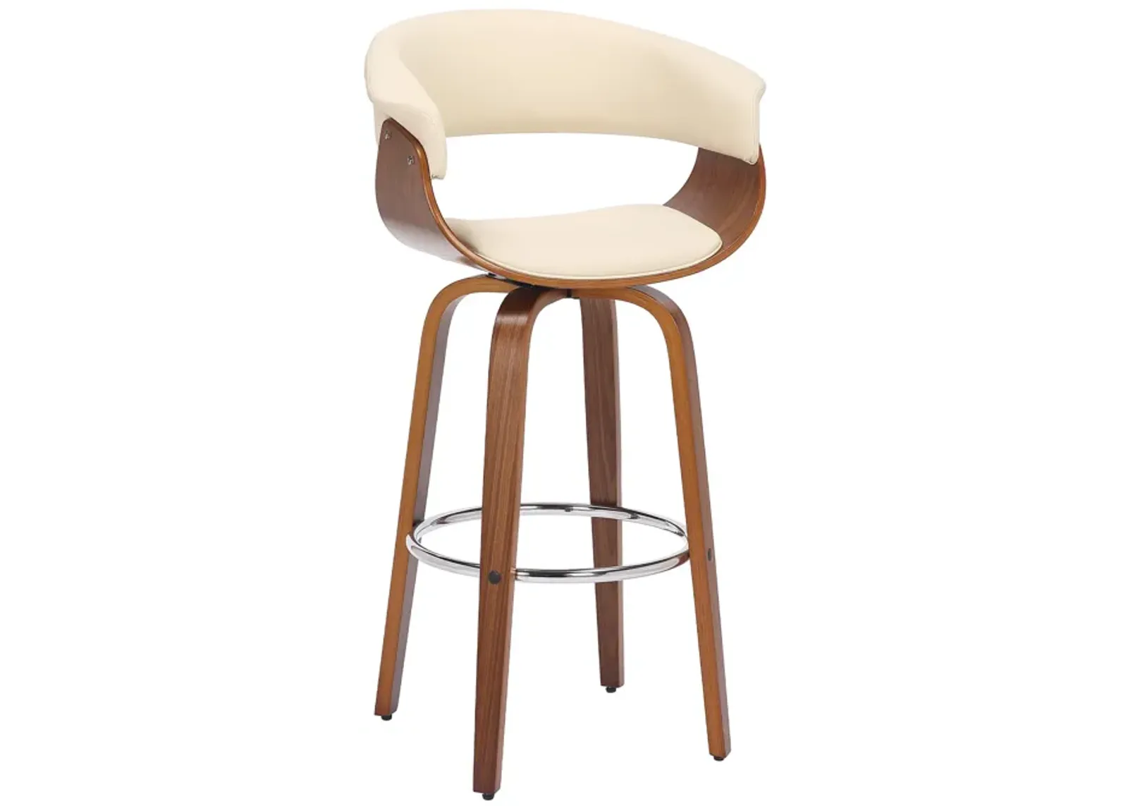 Julyssa 30" Bar Height Swivel Cream Faux Leather and Walnut Wood Bar Stool