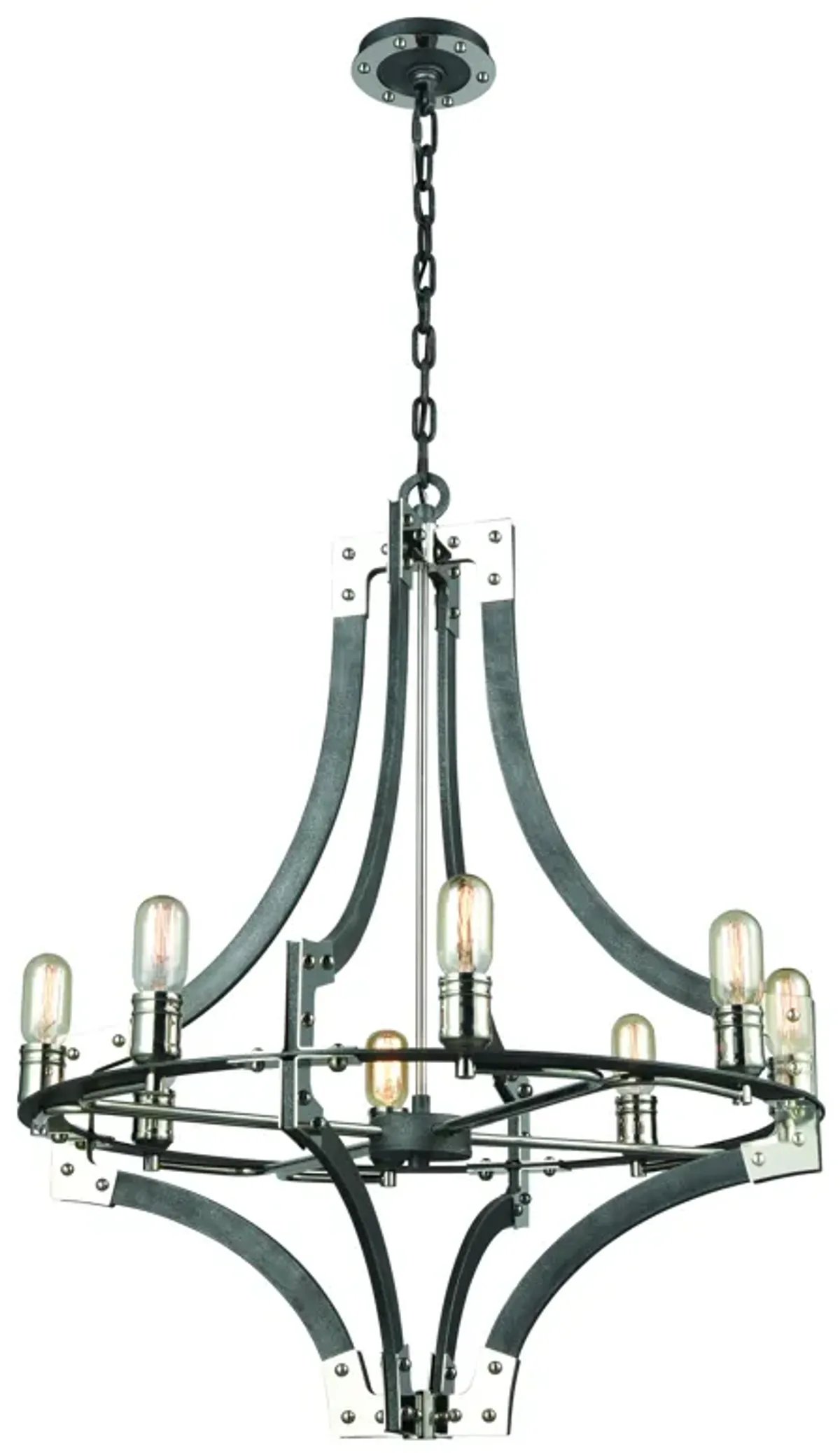 Riveted Plate 28" Wide 8-Light Chandelier - Silverdust Iron