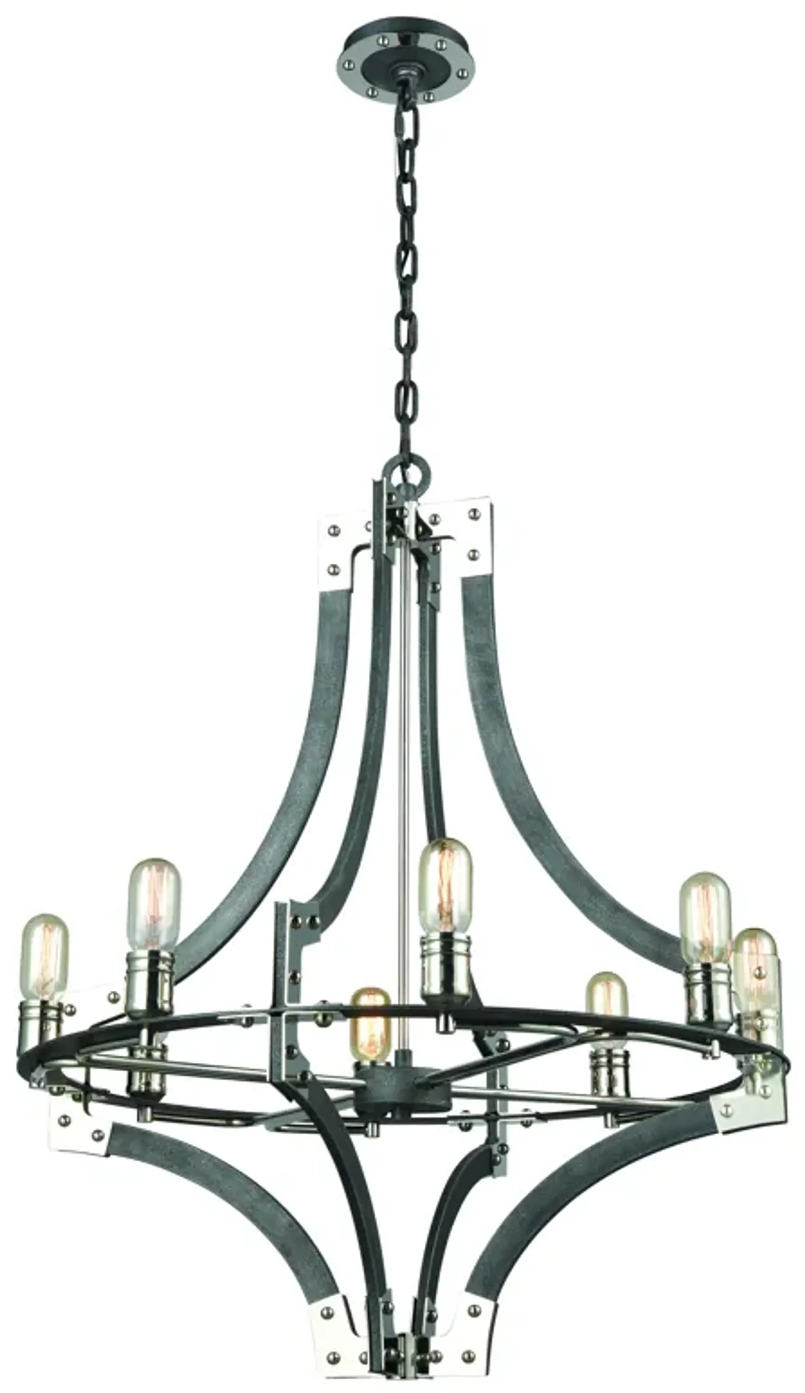 Riveted Plate 28" Wide 8-Light Chandelier - Silverdust Iron