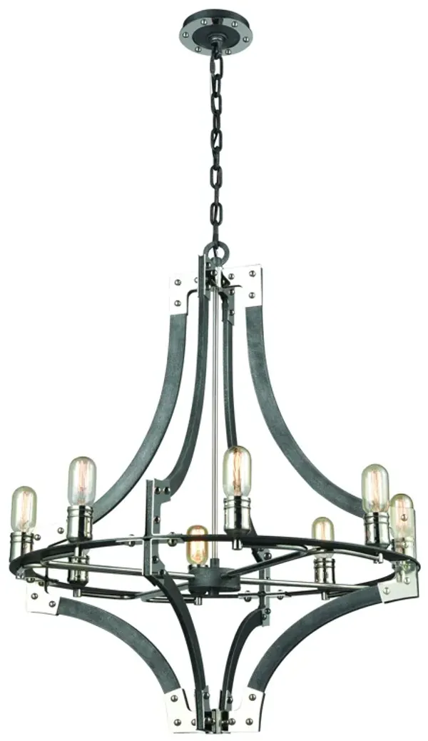 Riveted Plate 28" Wide 8-Light Chandelier - Silverdust Iron