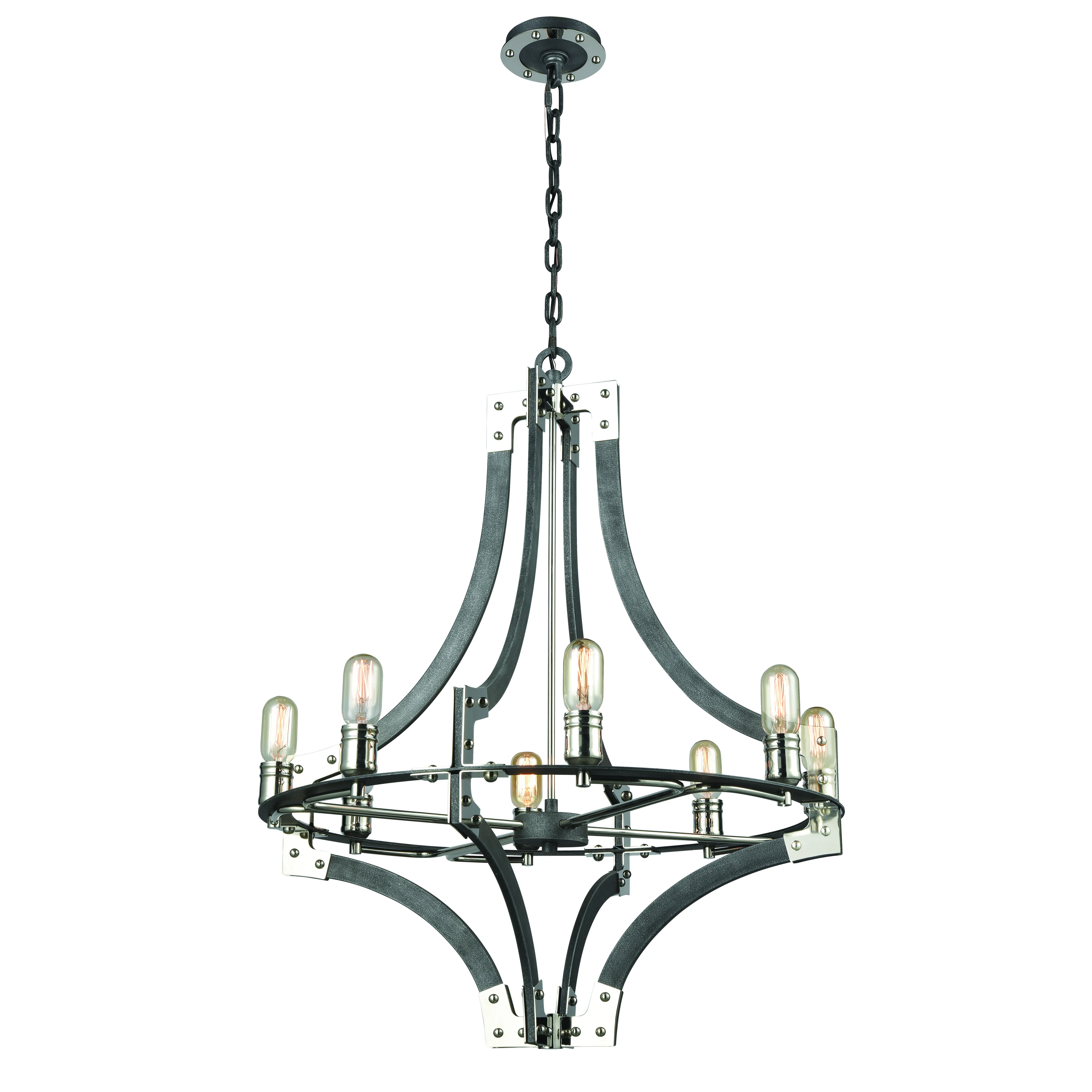 Riveted Plate 28" Wide 8-Light Chandelier - Silverdust Iron