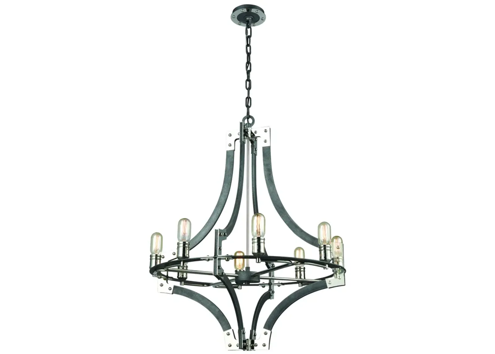 Riveted Plate 28" Wide 8-Light Chandelier - Silverdust Iron