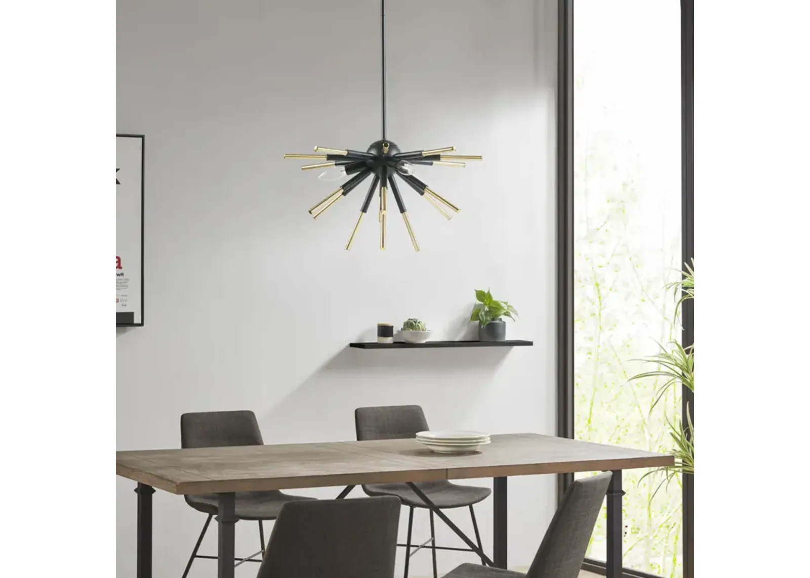 INK+IVY Ely Matte Black /Gold 3-Light Spiked Chandelier