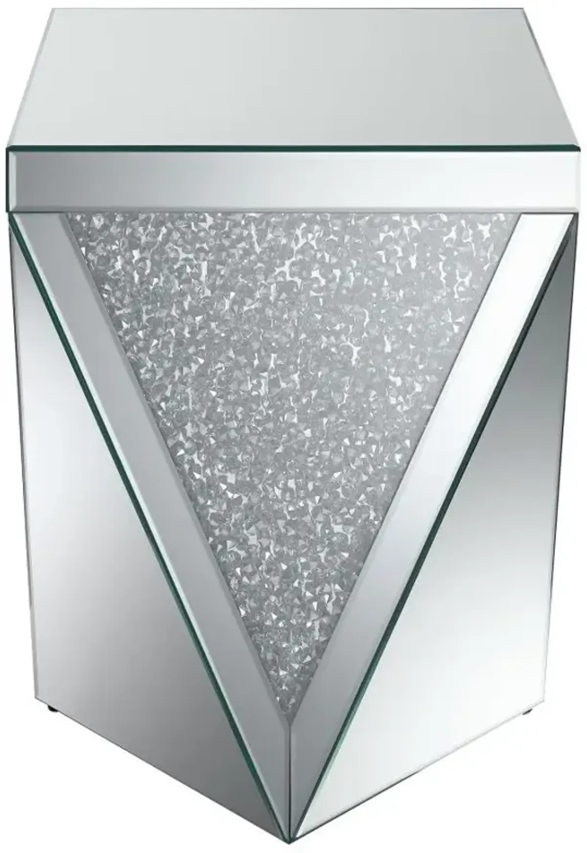 Amore Square End Table with Triangle Detailing Silver and Clear Mirror